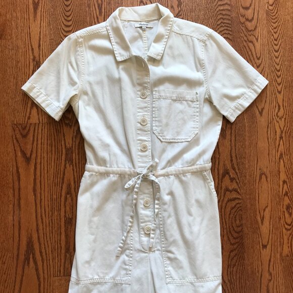 Madewell Wide Leg Utility Jumpsuit Womens 4 Cream Ivory Short Sleeve Cotton Boho - Picture 5 of 13